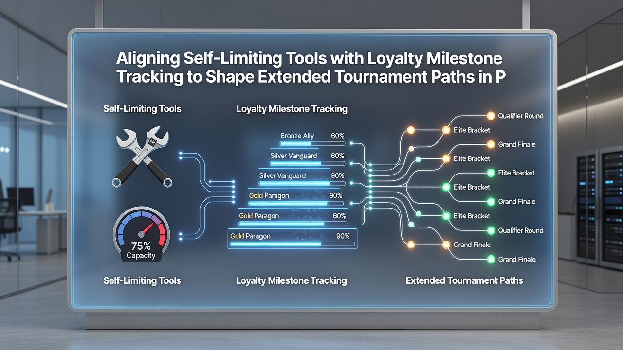 Diagram showing loyalty milestones connected to self-limit adjustments within portable tournament software