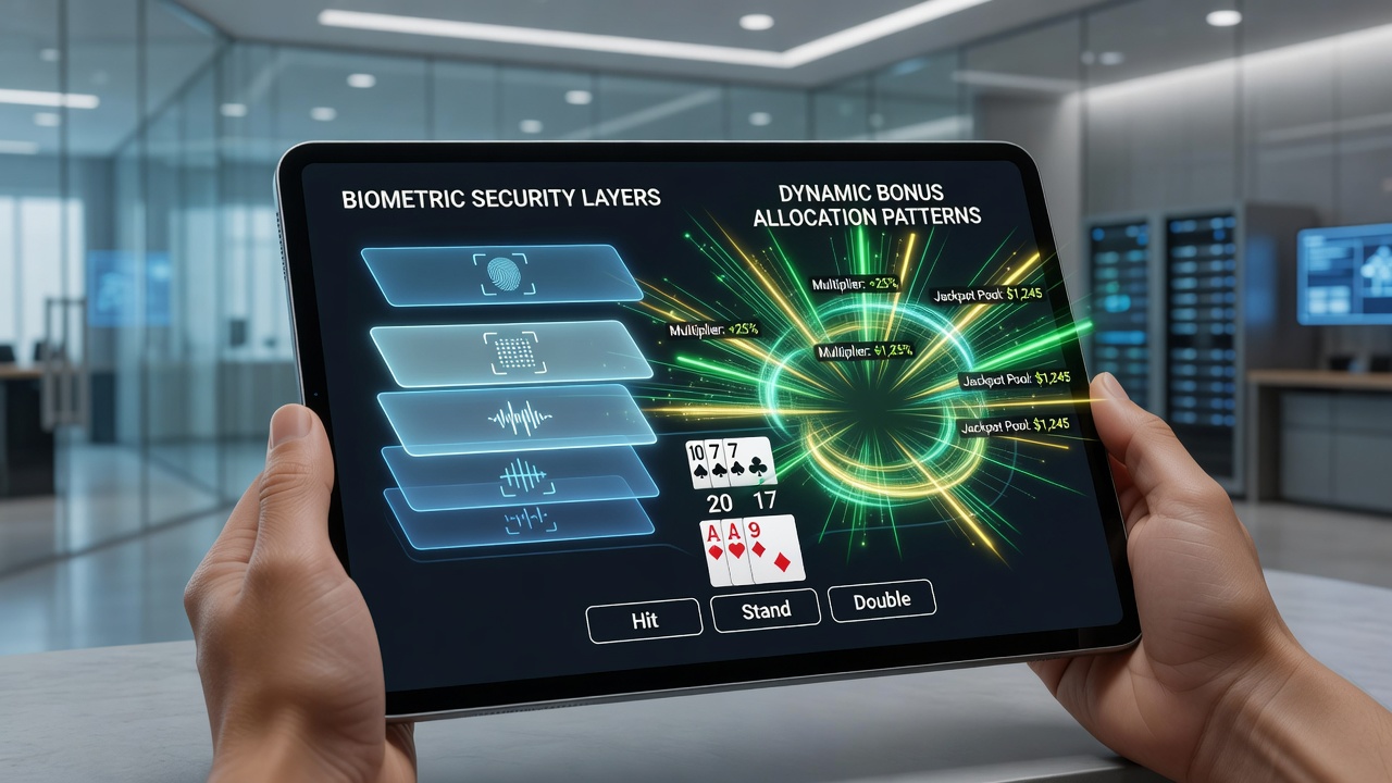 Close-up of dynamic bonus dashboard on a tablet showing real-time allocation adjustments during blackjack gameplay