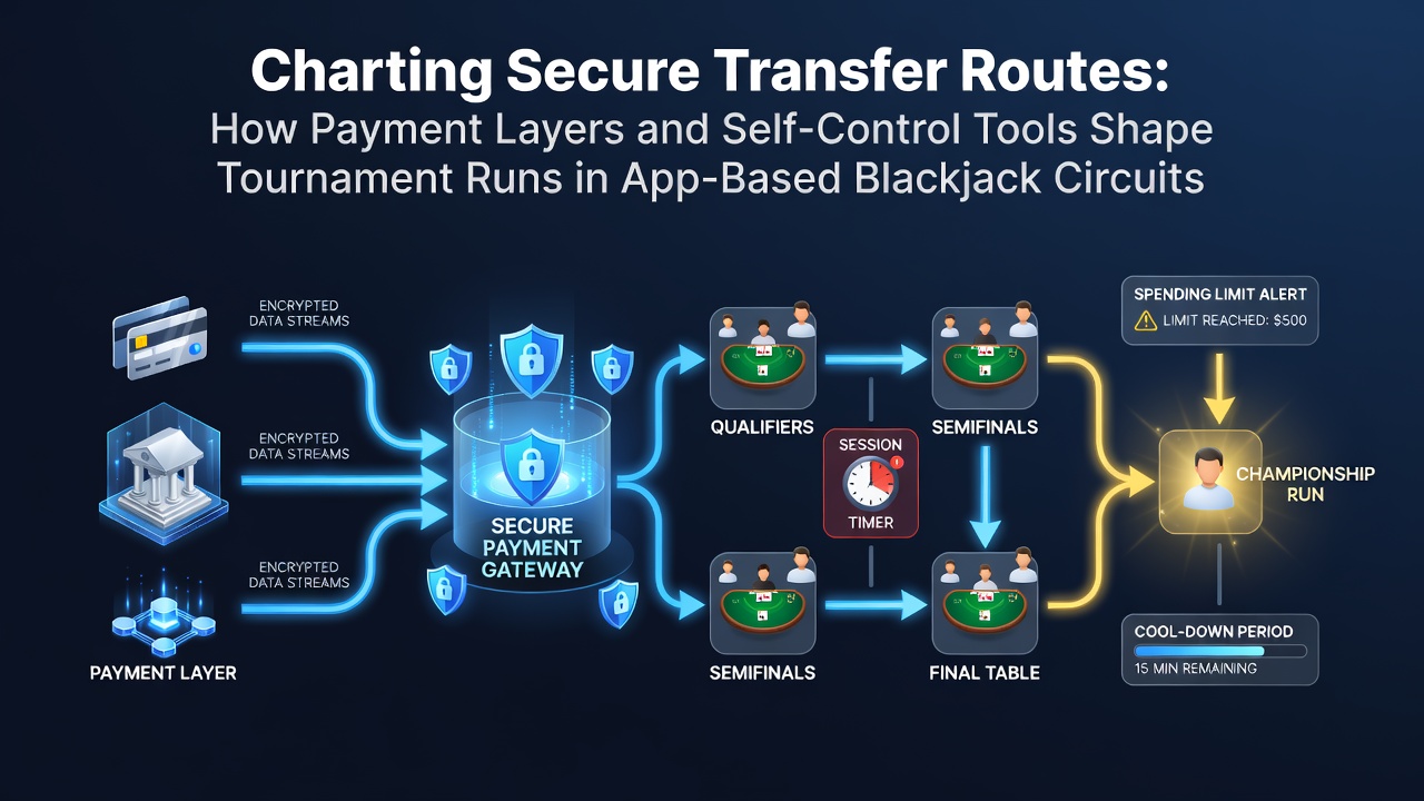 Secure payment interfaces and tournament tracking dashboards displayed on mobile blackjack applications