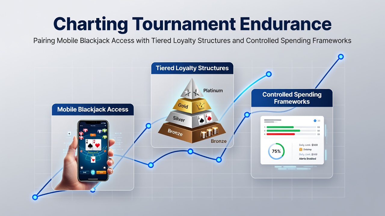 Mobile blackjack tournament interface displaying loyalty tier progression and spending limit indicators on a smartphone screen
