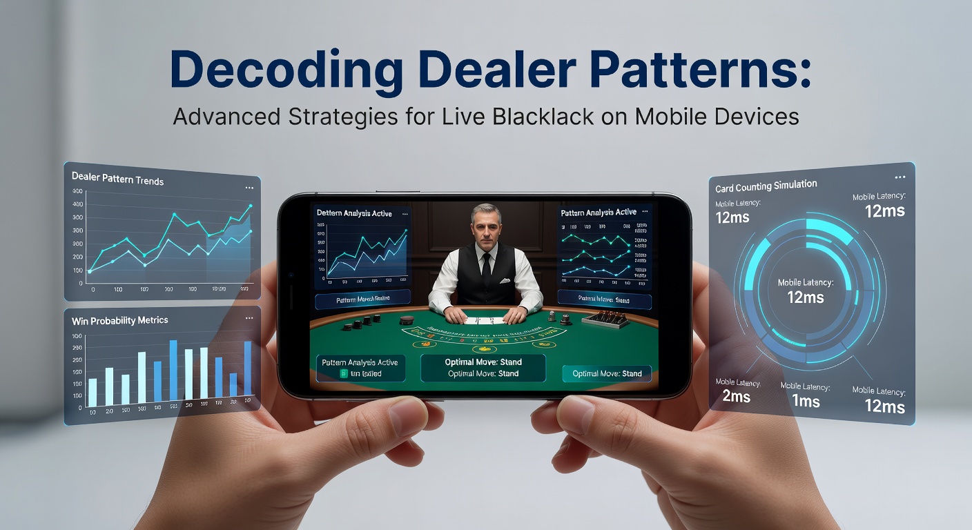 Mobile phone displaying a live blackjack game mid-hand, highlighting dealer card exposure and player betting interface with strategy charts overlaid