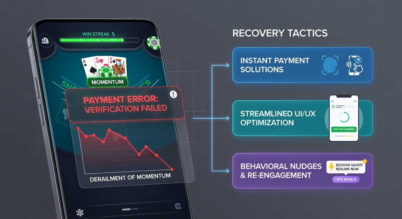 Smooth payment flow diagram contrasting friction-heavy vs streamlined mobile blackjack deposit interfaces with green checkmarks and red barriers