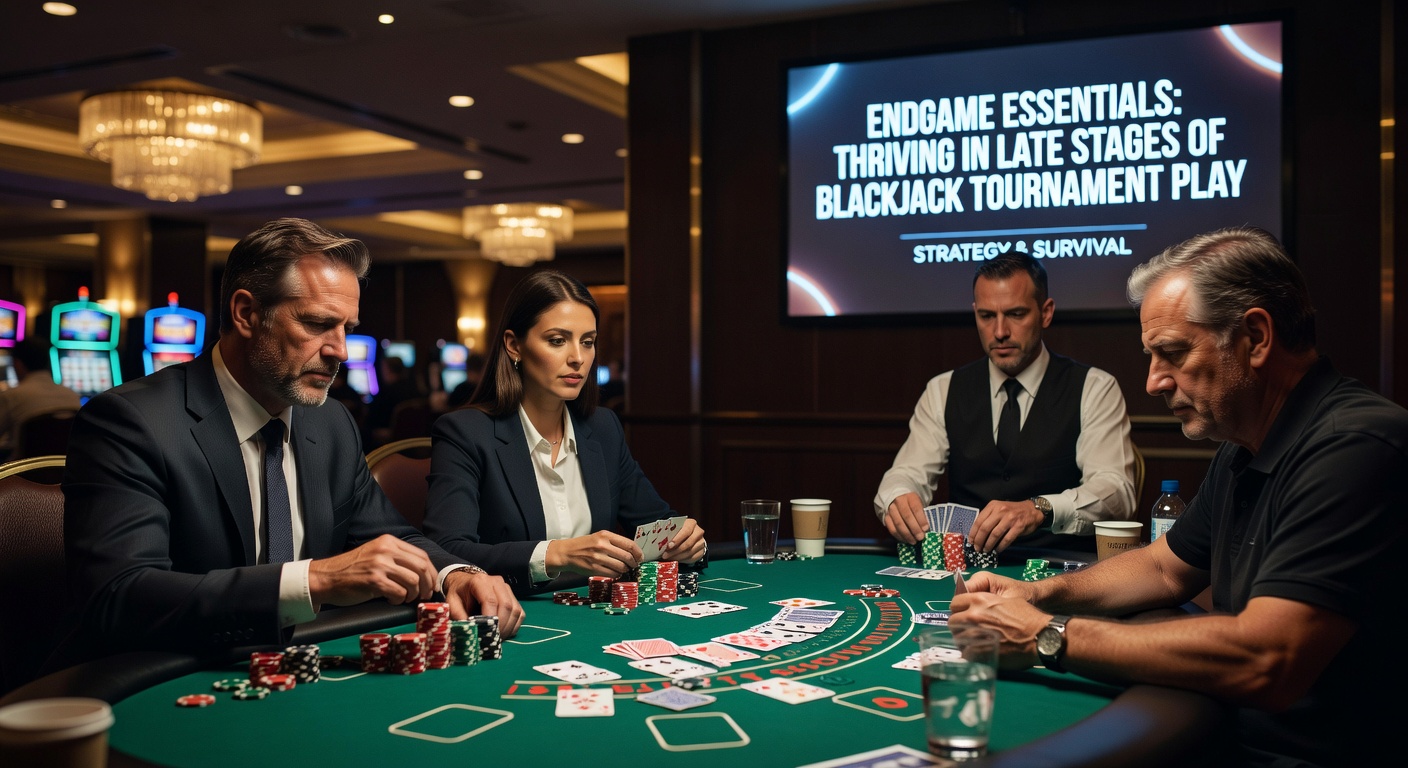 Short stack player making a critical double-down decision at a blackjack tournament final table