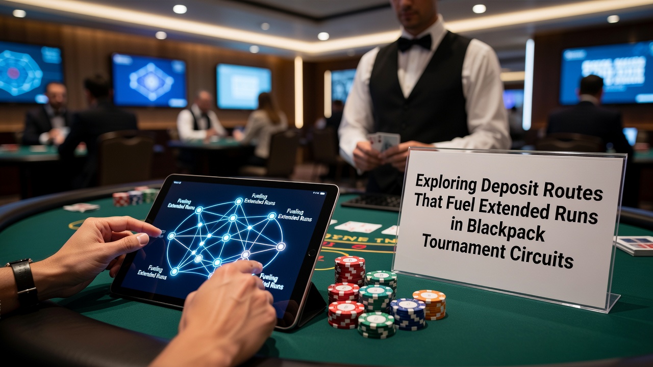 Blackjack tournament players reviewing deposit options at a gaming table