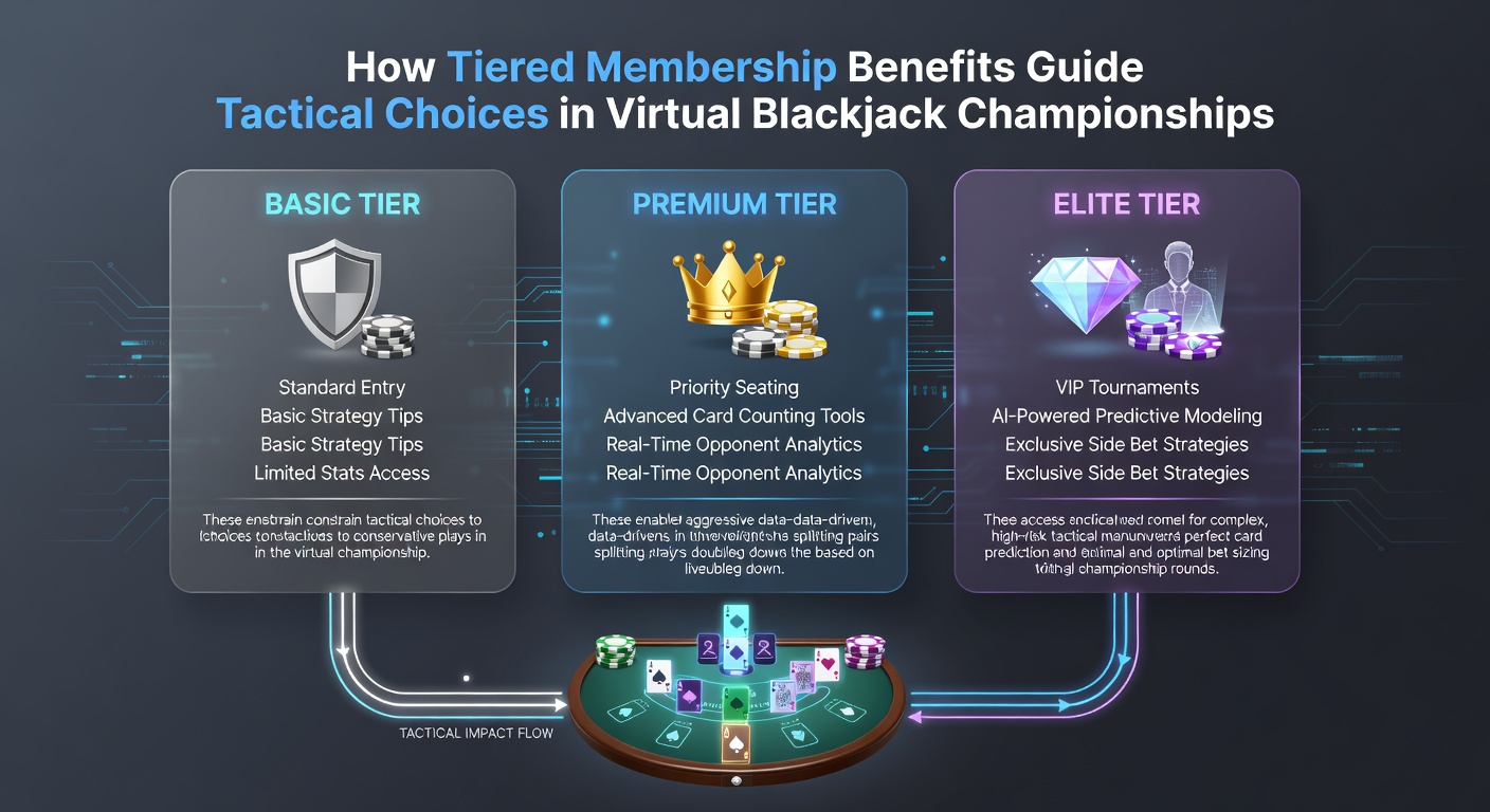 Virtual blackjack tournament interface showing tiered membership levels and player statistics