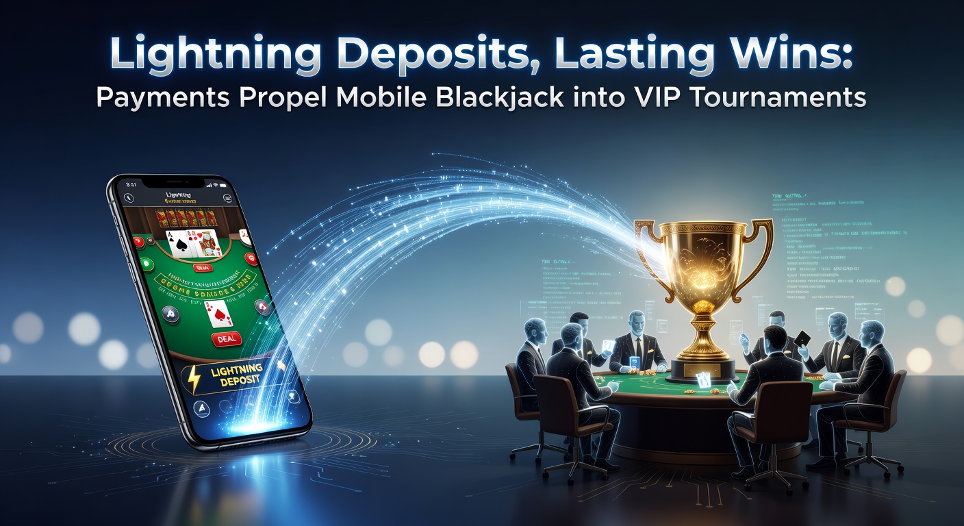 Smartphone screen showing a mobile blackjack app with instant deposit confirmation and tournament entry options