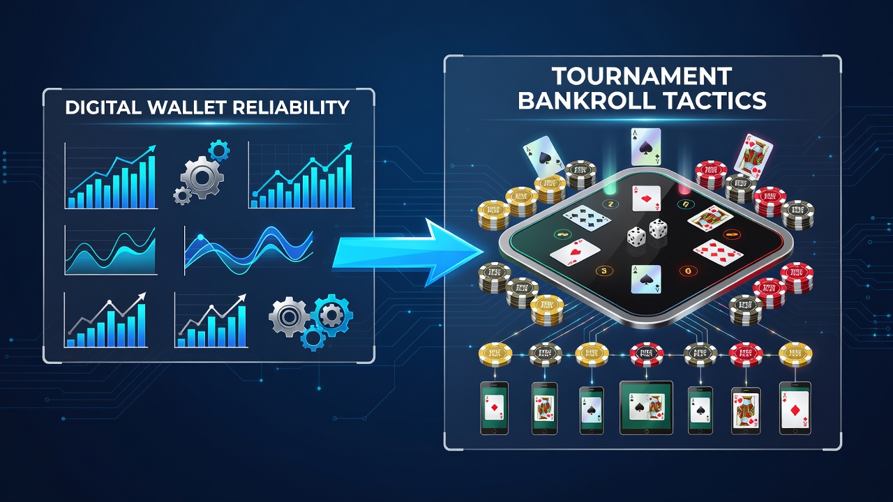 Mobile blackjack tournament interface showing digital wallet integration and bankroll tracking features