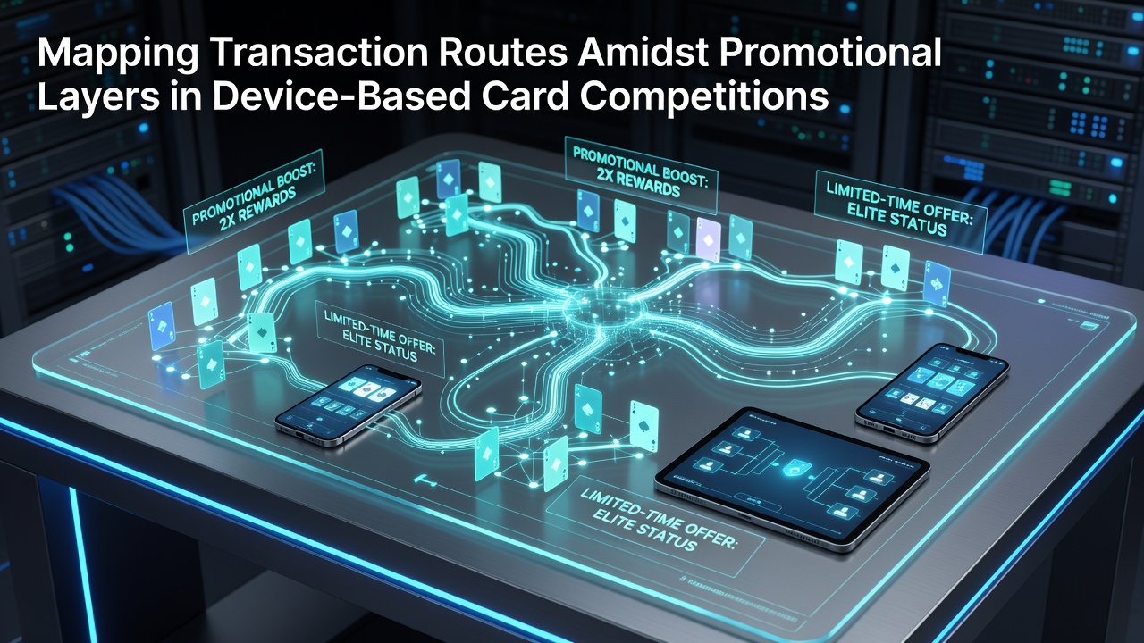 Diagram showing transaction flow mapping across promotional layers in mobile card competitions