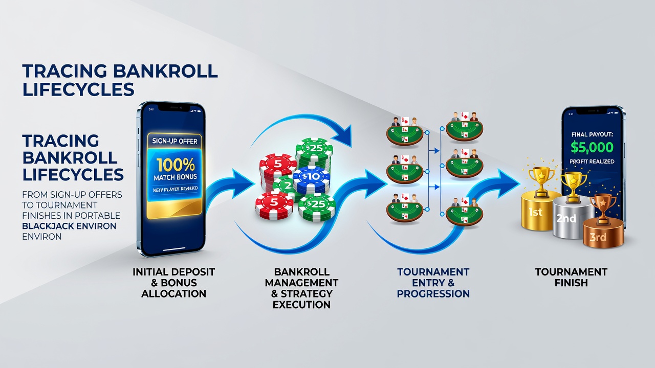 Tournament stage on mobile blackjack showing chip stacks and leaderboard during late rounds