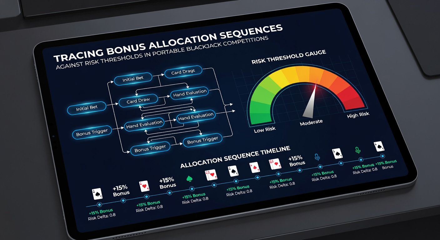 Mobile blackjack interface displaying bonus tracking sequences and risk indicator overlays