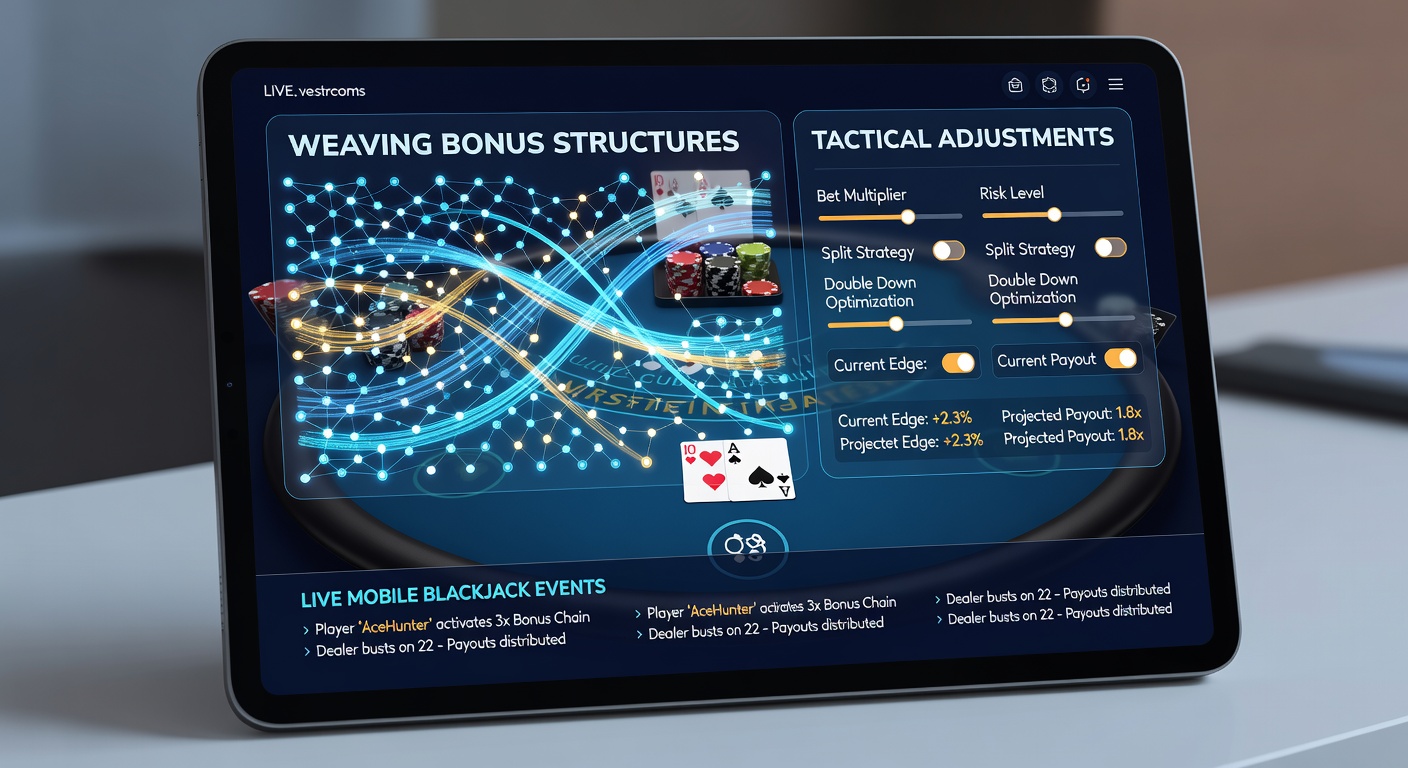Close-up of a mobile device screen showing live blackjack table with overlaid bonus progress and strategy indicators